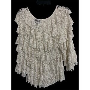 Aria A Cream Crochet Lace Top S/M Tiered Boho Floral Knit Blouse